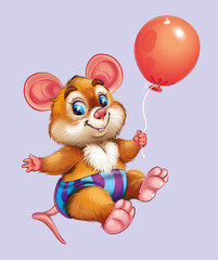 funny ginger mouse with a balloon