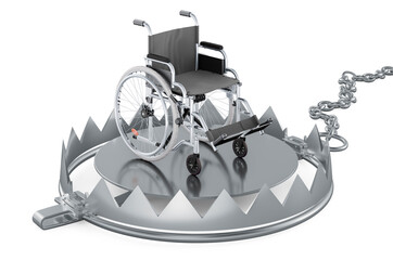 Fototapeta premium Bear Trap with manual wheelchair, 3D rendering