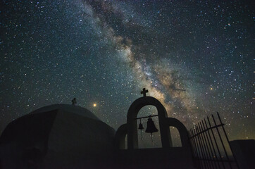 Milky Way rising over the chapel of Asia Irini Kavomalousa in west side of cape Maleas