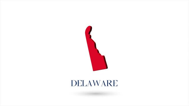 3d animated flat map showing the state of Delaware from the United State of America on white background. USA. Rotating map of Delaware with shadow. USA. 4k