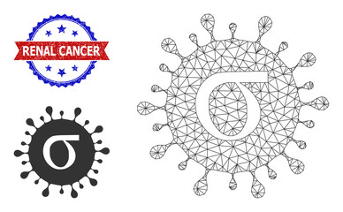 Polygonal Sigma covid virus frame icon, and bicolor textured Renal Cancer watermark. Polygonal carcass image is designed with Sigma covid virus icon.
