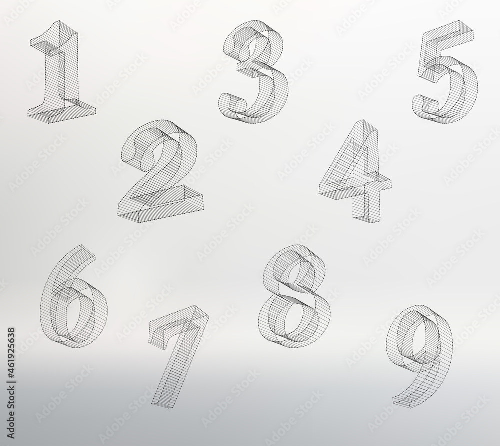 Poster vector low poly (wired) numbers font. set polygon number alphabet. vector illustration.