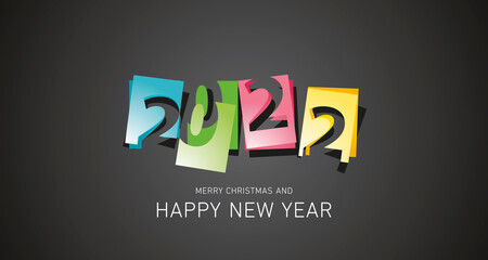 Happy New Year 2022 abstract shapes design negative space numbers firework colorful black background