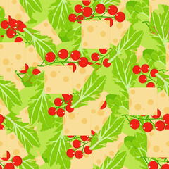 Green lettuce pieces of cheese tomato seamless pattern for web, for print, for fabric print, for restaurant