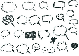 Doodle chat cartoon bubbles. Hand drawn set