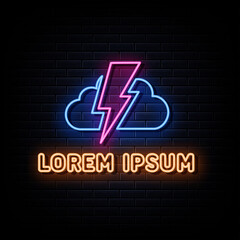 Obraz premium Lightning cloud neon logo sign text vector