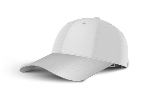White baseball cap side perspective realistic vector template set.