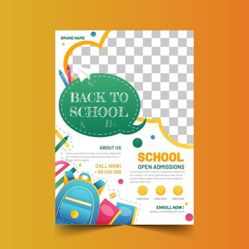 detailed back school vector design illustration vertical flyer template with photo