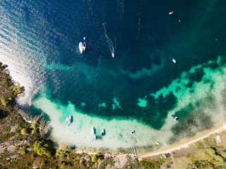 Breathtaking drone photo of the bay of Vourvourou, in Northern Greecem Halkidiki 