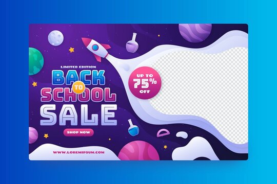 gradient back school vector design illustration sale banner with photo
