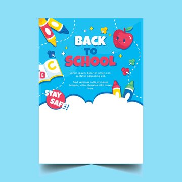 detailed back school vector design illustration vertical poster template with photo