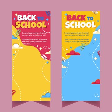 detailed back school vector design illustration banners set with photo