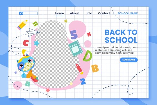 flat back school vector design illustration landing page template with photo