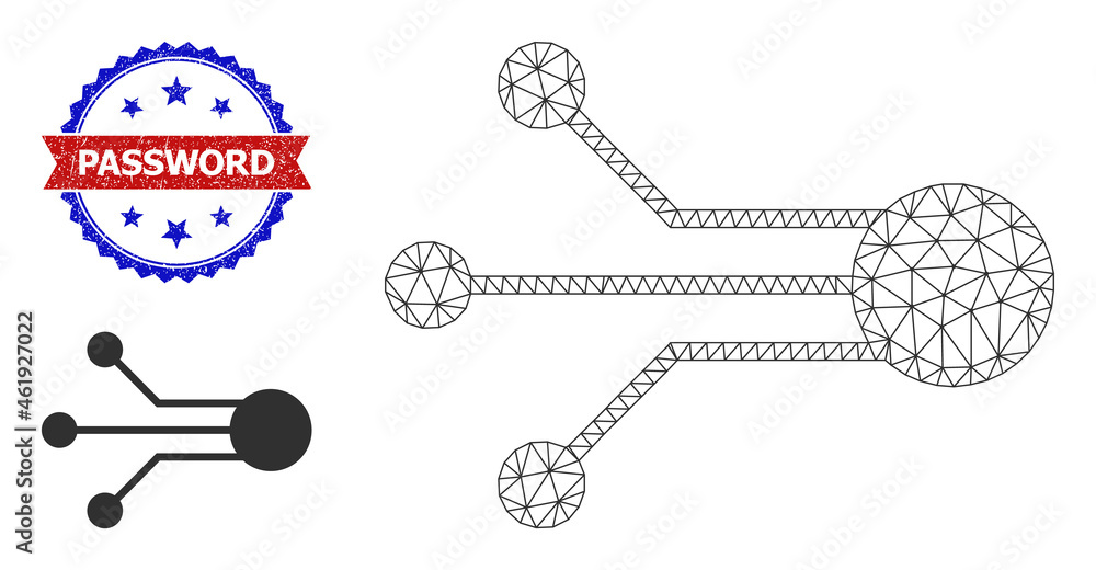 Aufkleber polygonal sensor links frame illustration, and bicolor dirty password watermark. polygonal carcass i
