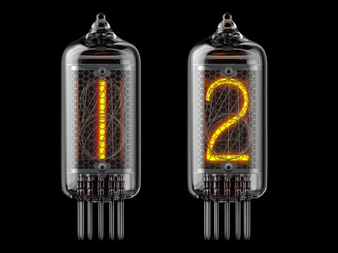 Nixie tube indicator. Number 1 one and 3 two on black background.