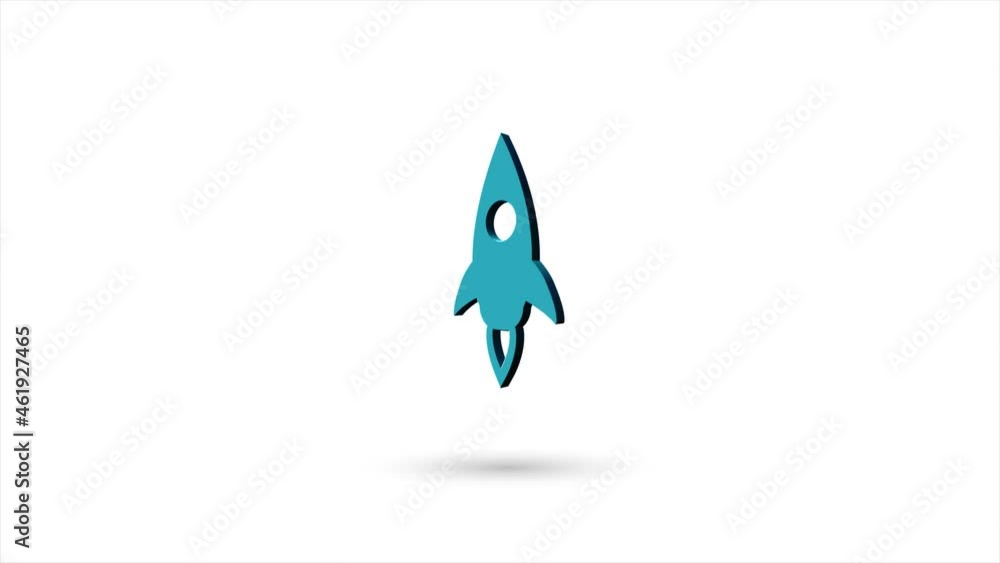 Poster 3d animated flat rocket ship icon with shadow isolated on white background. rotating rocket ship ico