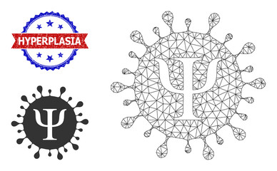Polygonal Psi covid virus framework illustration, and bicolor dirty Hyperplasia seal. Polygonal carcass illustration created from Psi covid virus pictogram.