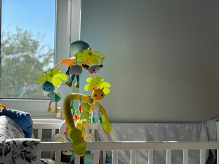 children bed with toys carousel