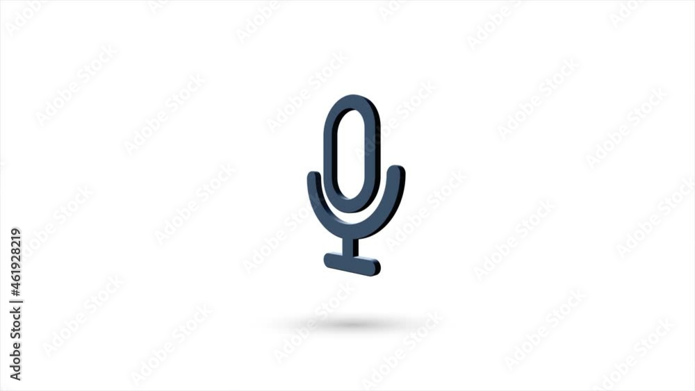 Leinwandbilder 3d animated flat microphone icon with shadow isolated on white background. rotating microphone icon.