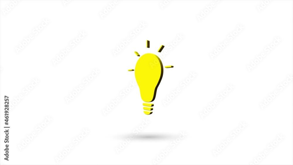 Poster 3d animated flat light, lamp icon with shadow isolated on white background. rotating light, lamp ico