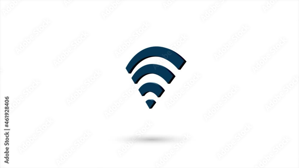 Poster 3d animated flat Wi-Fi icon with shadow isolated on white background. Rotating wifi icon. 4K video motion graphic animation.