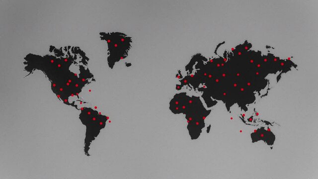 Generic worldwide distribution template concept with map and red dots