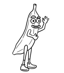 Banana line waving. Happy character giving a positive greeting. vector illustration.