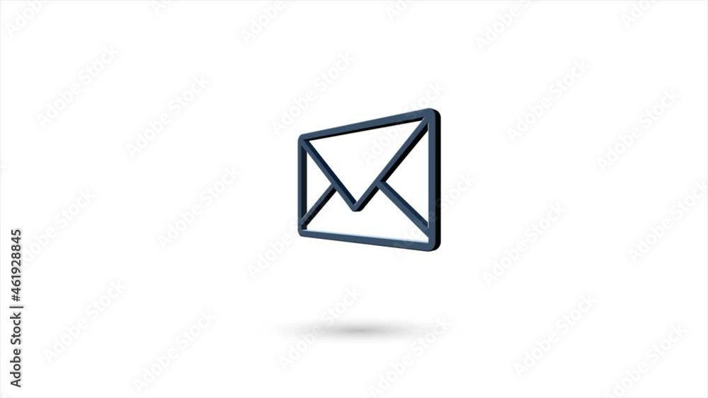 Poster 3d animated flat envelope icon with shadow isolated on white background. Rotating envelope icon. 4K video motion graphic animation.