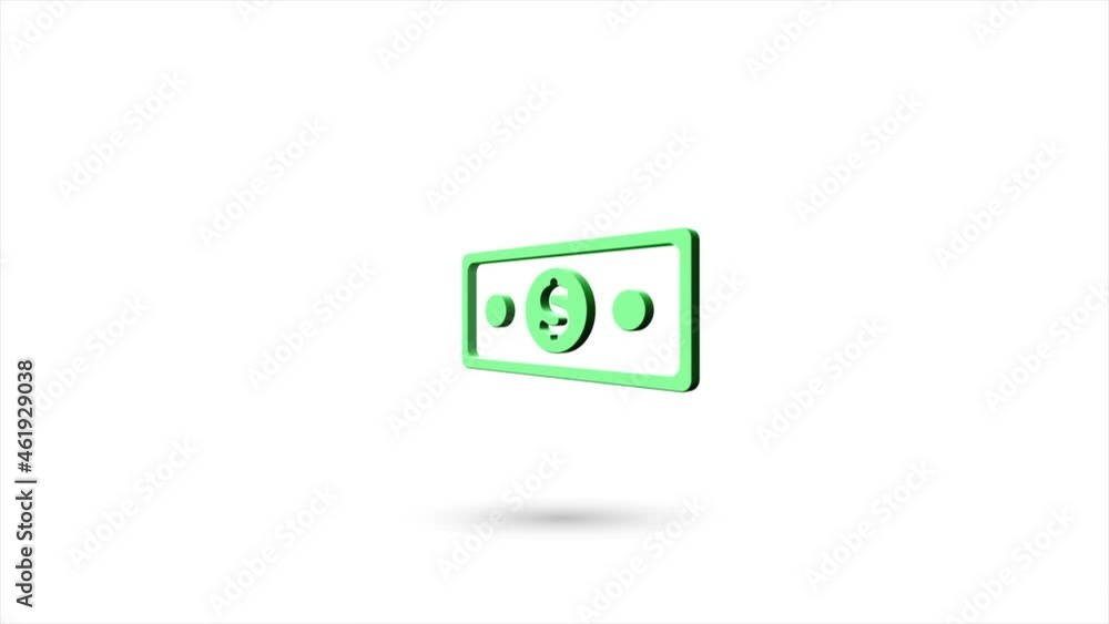 Poster 3d animated flat banknote dollar icon with shadow isolated on white background. rotating banknote do