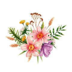 Bouquets of flowers in watercolor