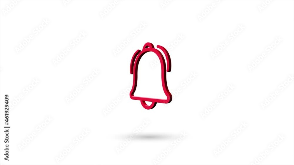 Poster 3d animated flat bell icon with shadow isolated on white background. rotating bell icon. 4k video mo