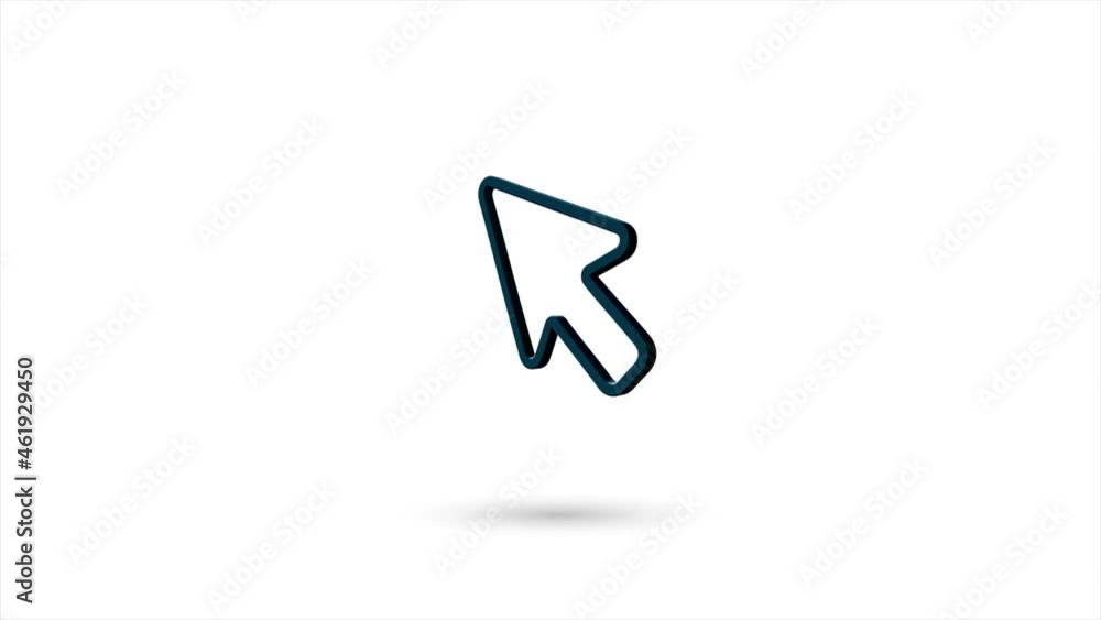 Poster 3d animated flat arrow cursor icon with shadow isolated on white background. Rotating arrow cursor icon. 4K video motion graphic animation.