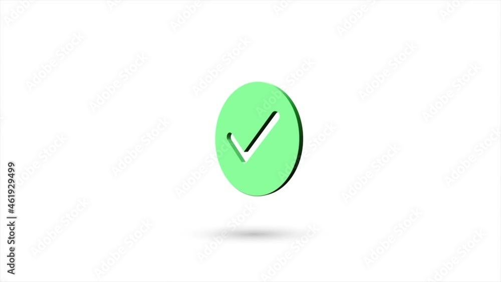 Poster 3d animated flat check mark icon with shadow isolated on white background. rotating check mark icon.