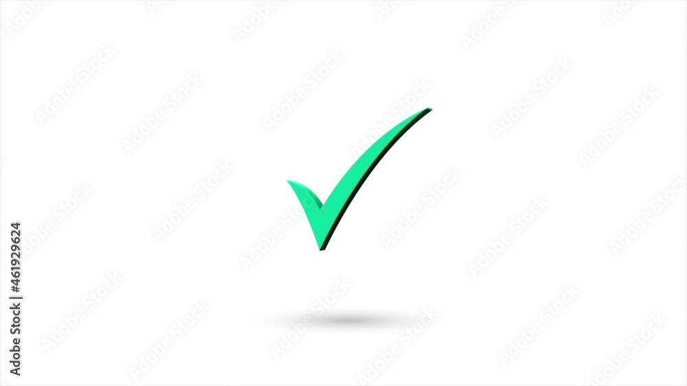 Poster 3d animated flat check mark icon with shadow isolated on white background. rotating check mark icon.