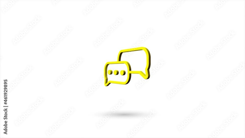 Poster 3d animated flat speech bubble chat icon with shadow isolated on white background. Rotating speech bubble chat icon. 4K video motion graphic animation.