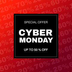 Cyber monday sale discount. Final sale up to 50% off. Special offer. Banner, vector illustration.