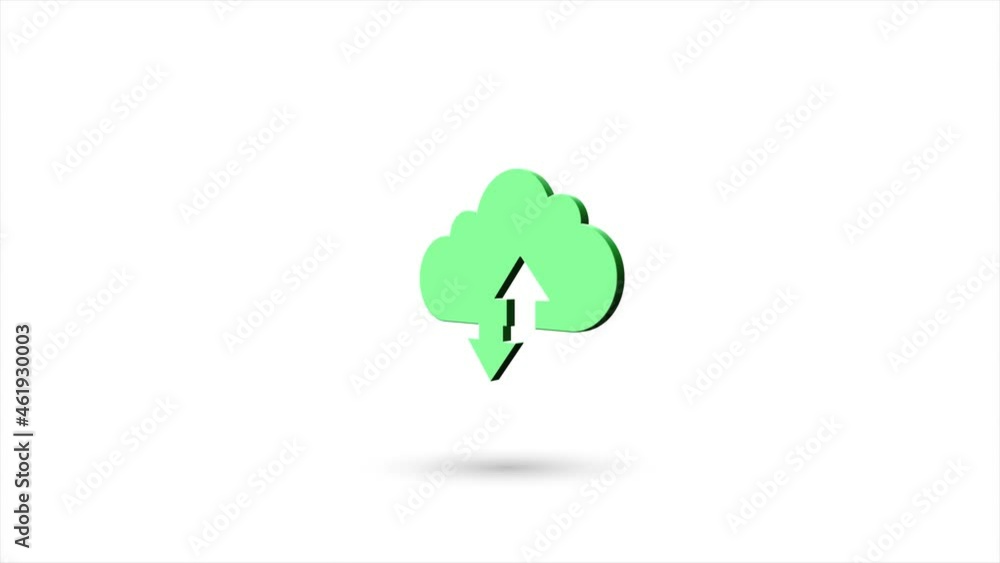 Fototapete 3d animated flat cloud download and upload icon with shadow isolated on white background. Rotating cloud download and upload icon. 4K video motion graphic animation.