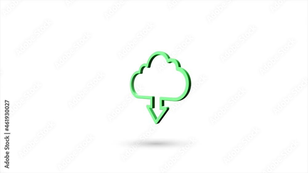 Poster 3d animated flat cloud download icon with shadow isolated on white background. rotating cloud downlo