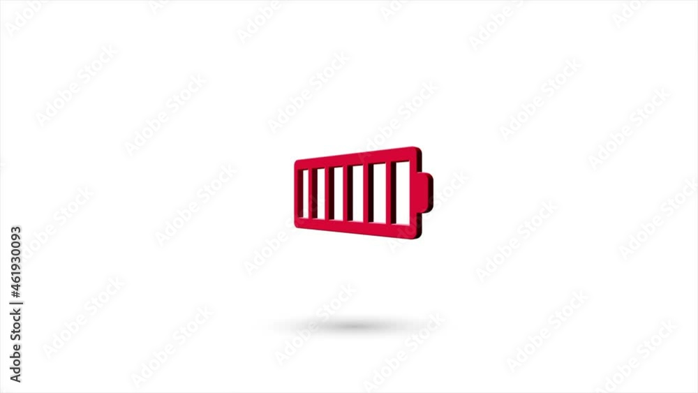 Poster 3d animated flat battery icon with shadow isolated on white background. rotating battery icon. 4k vi