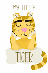 My little tiger. Cute hand-drawn tiger. Vector illustration of a predator