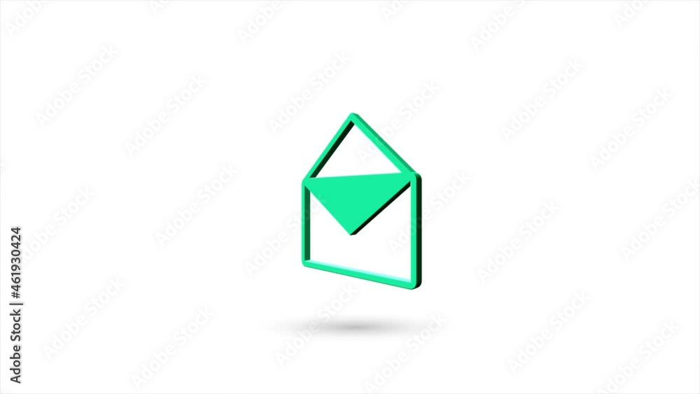 Poster 3d animated flat envelope icon with shadow isolated on white background. Rotating mail icon. 4K video motion graphic animation.