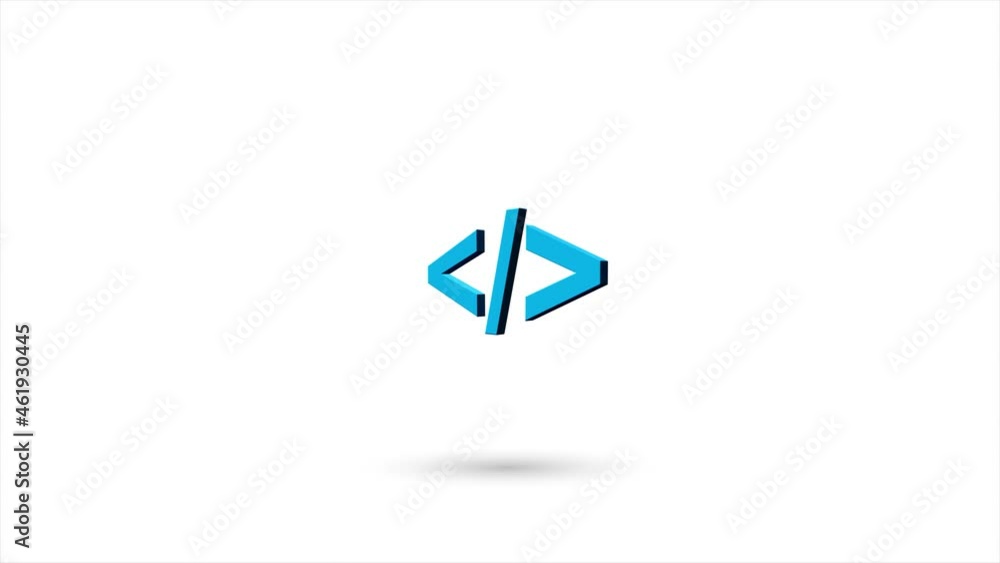 Leinwandbilder 3d animated flat coding code html programming language icon with shadow isolated on white background. Rotating coding code html programming language icon. 4K video motion graphic animation.