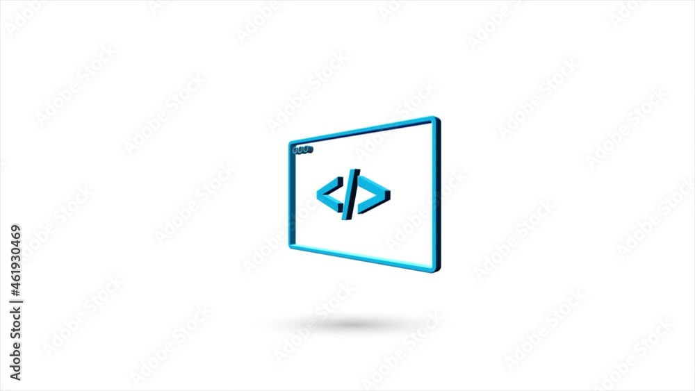 Aufkleber 3d animated flat code browser icon with shadow isolated on white background. Rotating code browser icon. 4K video motion graphic animation.
