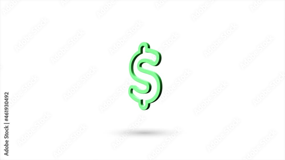 Aufkleber 3d animated flat dollar symbol icon with shadow isolated on white background. rotating dollar symbol