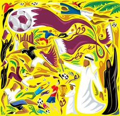 Qatar Flag, Soccer Football theme (Vector art)