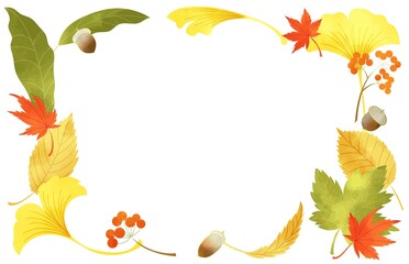 秋の植物フレーム　水彩風