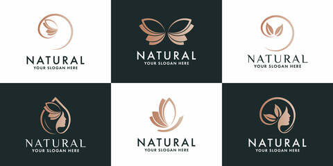 Fototapeta na wymiar set of beauty luxury logo design and wellness logo