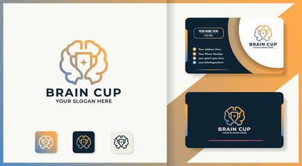 brain cup line logo and business card design