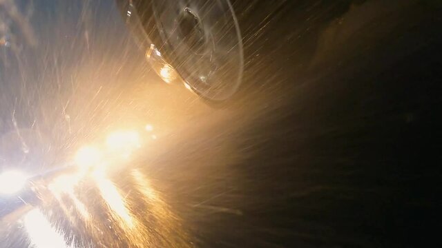 NIGHT RAIN DRIVE SHOT SPORTCAR RACE ON WET ROAD STREET WITH PERFECT LIGHT CONDITION