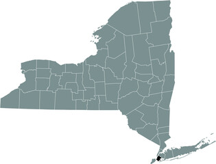 Black highlighted location map of the Kings County inside gray map of the Federal State of New York, USA